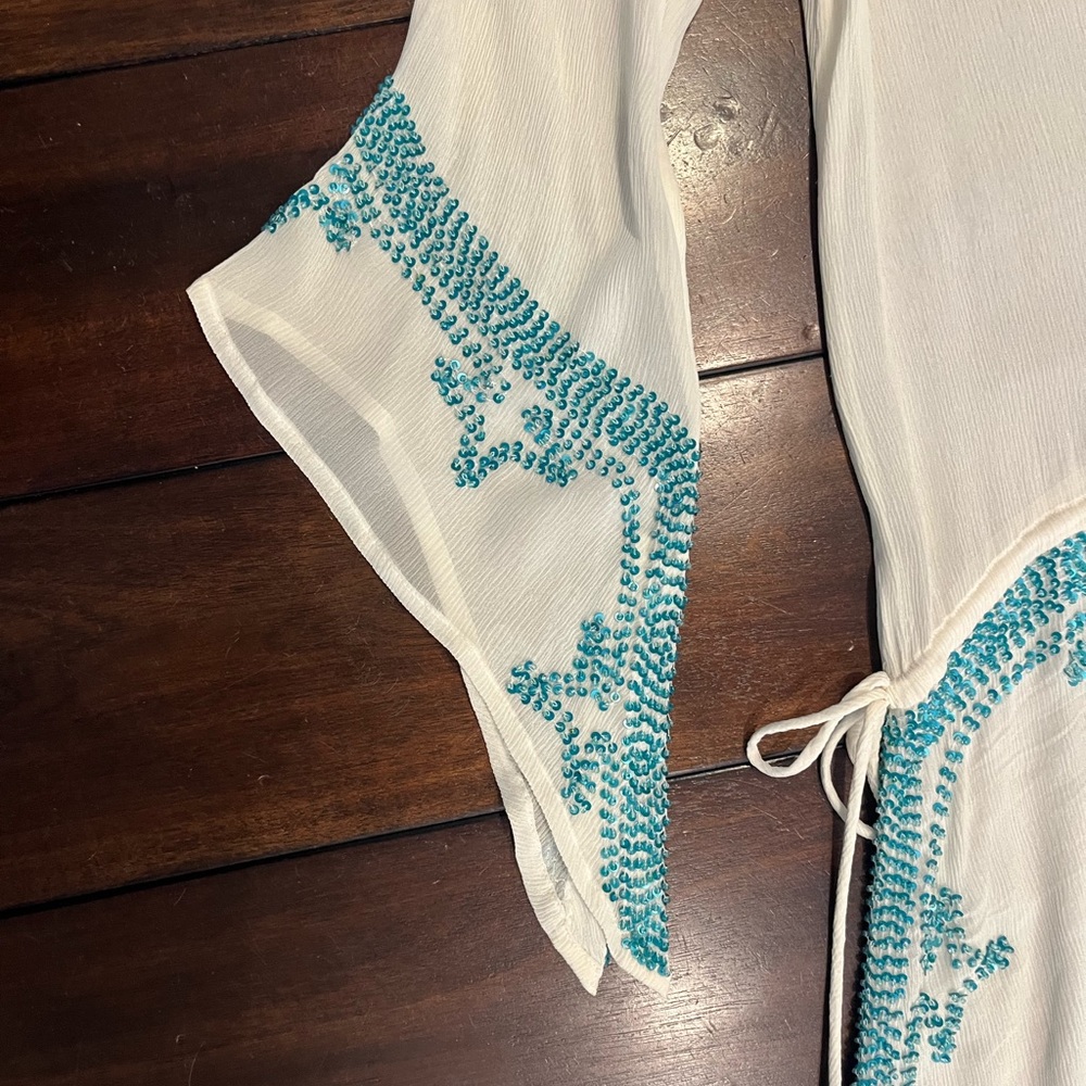 Calypso Beaded White tunic  cover up - Picture 6 of 9